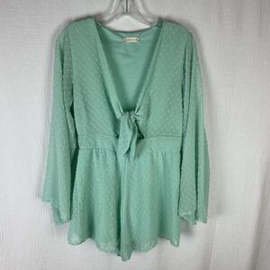 altar'd state Size Medium Mint Green Swiss Dot Tie Front Shorts Romper